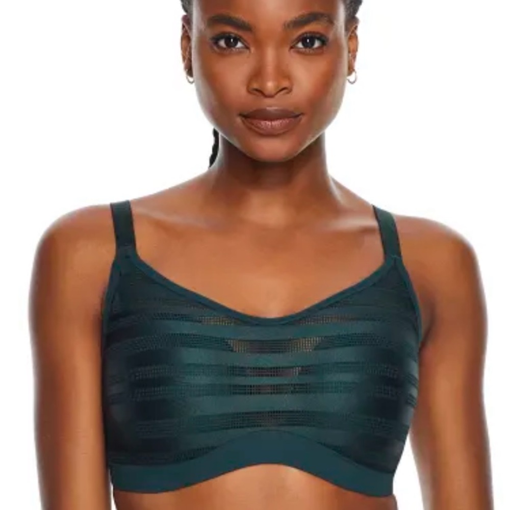 LE MYSTÈRE Active Balance Underwire Sports Bra 36G Jade Green Mesh Stripe Impact